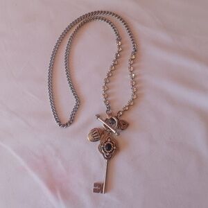 JUICY COUTURE Rhinestone Charm Long Necklace  Silvertone Key locket Crown Y2K